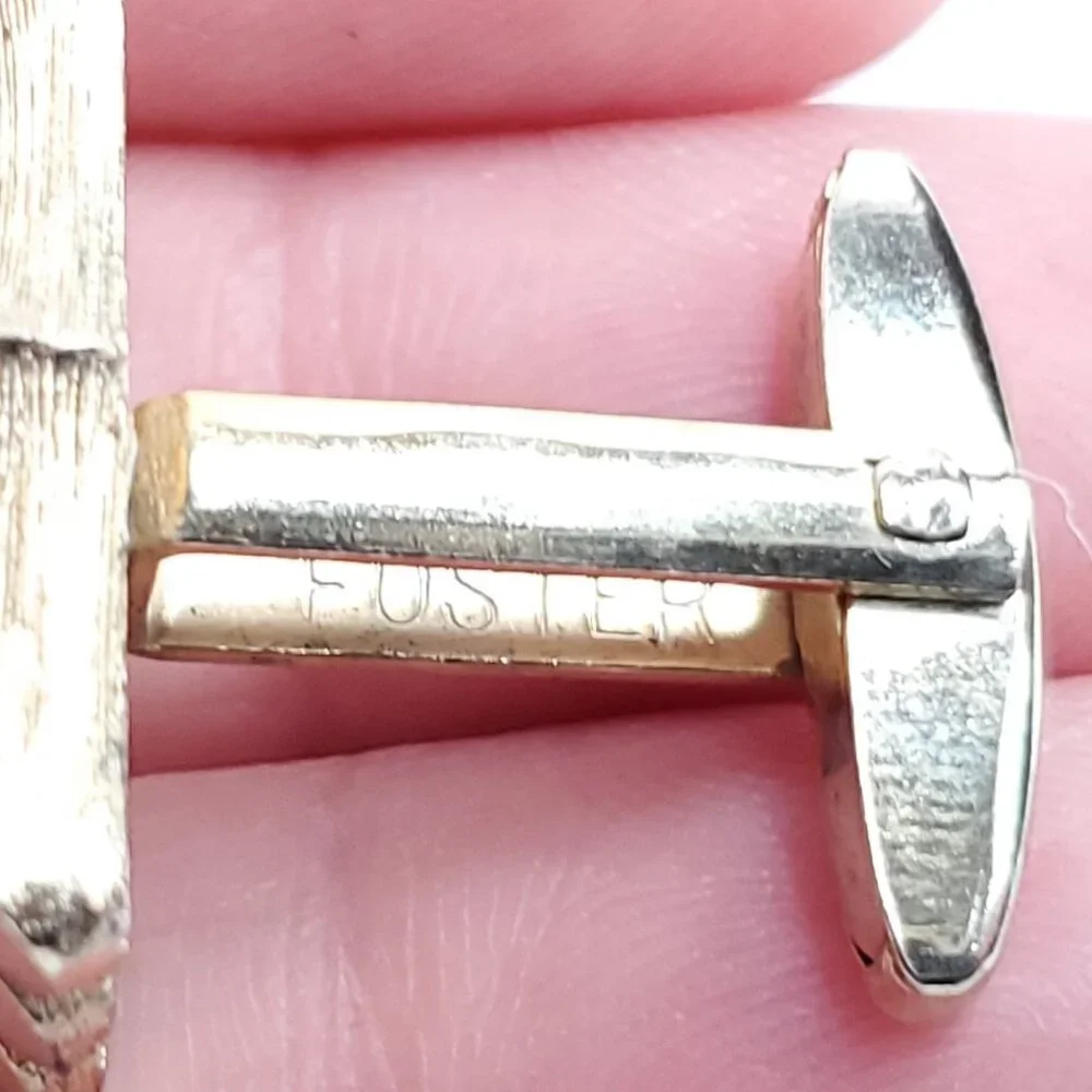 Vintage Foster Cufflinks Gold Tone Textured Bamboo Look